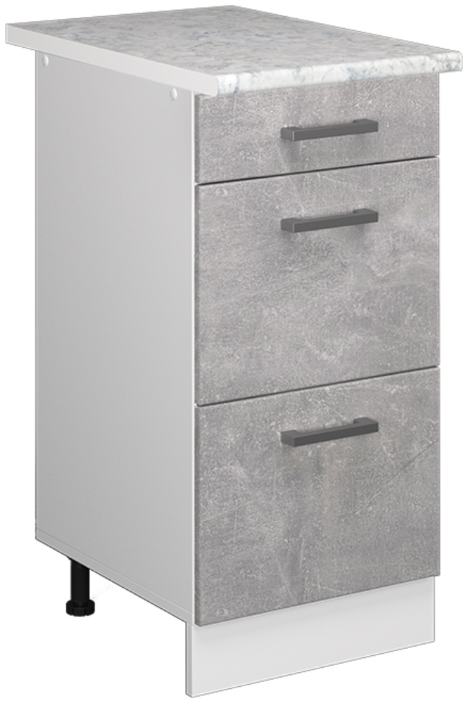 Vicco Küchenunterschrank Beton 40 cm mit Schubladen, AP Marmor, R-Line Bild 1