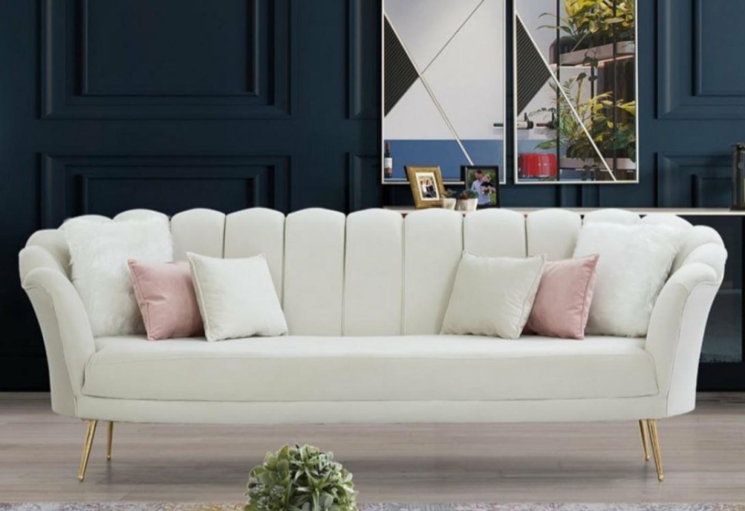 Casa Padrino Designer Art Deco Wohnzimmer 3er Sofa Creme / Gold 190x60 x H. 85 cm Bild 1