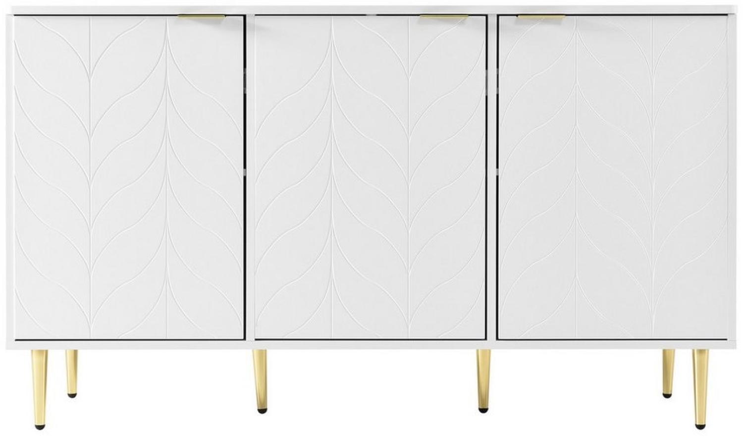 MODFU Sideboard Kommode mit Blumenmuster (2 Einlegeböden,6 Fächer,3 Türen), mit vergoldete Füße und Griff,stoßsicheres Eckdesign,127B/45T/75Hcm Bild 1