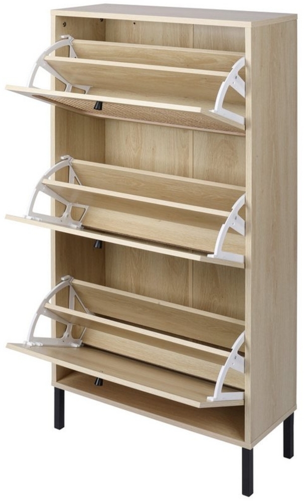 YNOFIT Schuhschrank Rattan Schuhregal mit 3 klappbaren Schubladen, Eingangsschrank (Schmal Schrank, Schuhkommode im Flur, Platzsparend) 3-stufiger Schuhschrank für den Eingangsbereich/Flur Bild 1