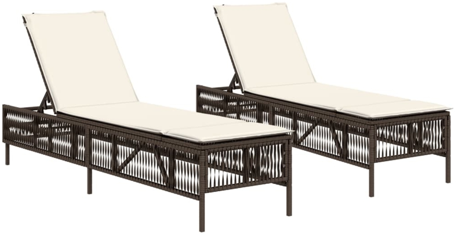 vidaXL Sonnenliegen mit Auflagen 2 Stk. Braun Poly Rattan 3261597 Bild 1