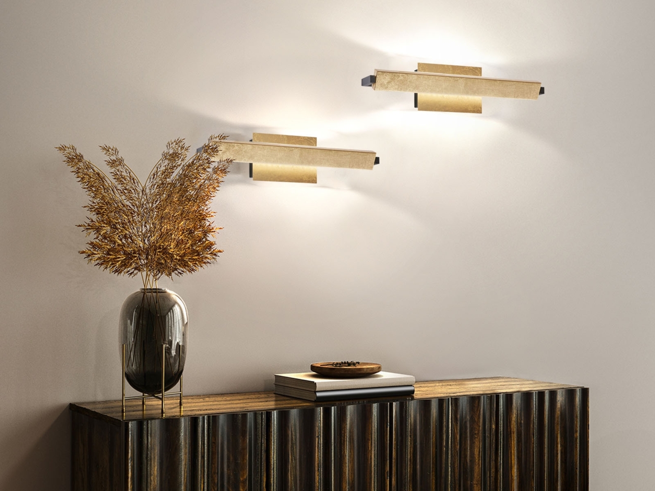 2er SET LED Wandlampen Blattgoldfarben schwenkbar & dimmbar, Breite 40cm Bild 1