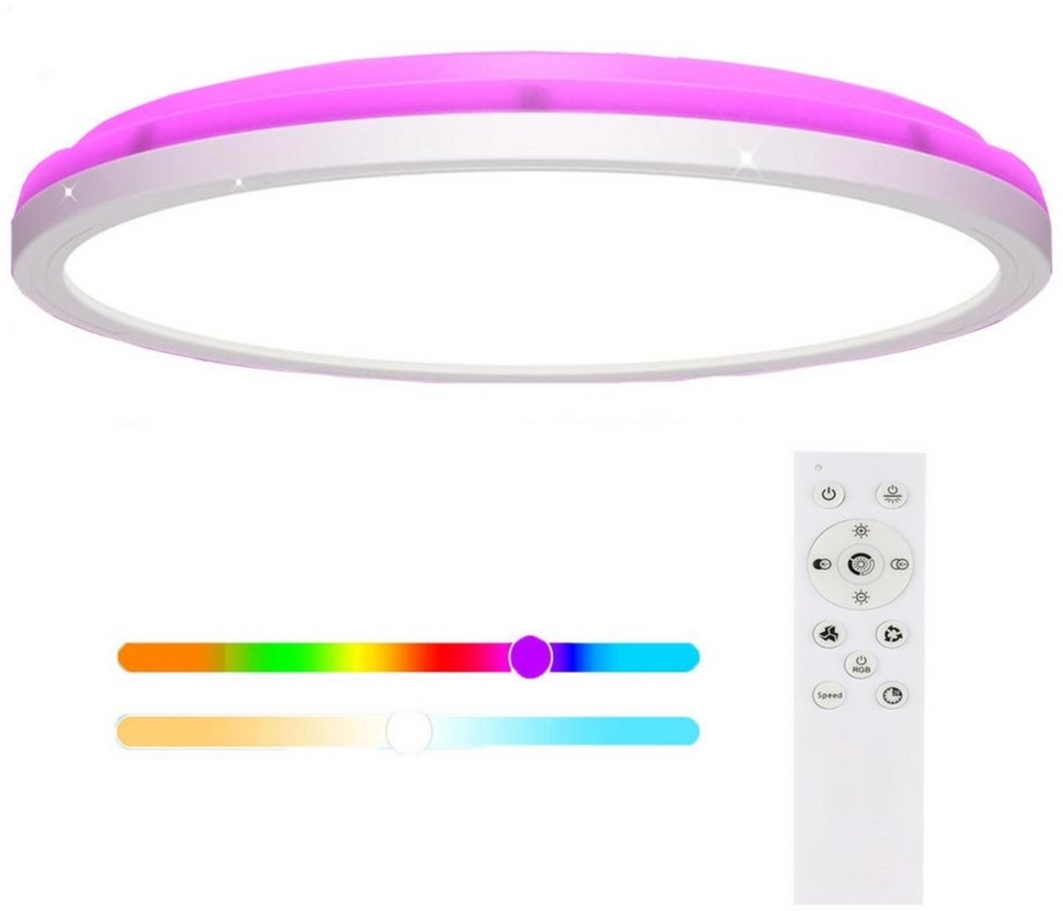 LETGOSPT LED Deckenleuchte 30W Ultra Dünn LED Deckenlampe 30 x 3cm, RGB Hintergrundlicht Dimmbare, LED fest integriert, Kaltweiß+Naturweiß+Warmweiß+RGB, Flach Rund Deckenbeleuchtung, für Schlafzimmer Küche Wohnzimmer Bad Bild 1