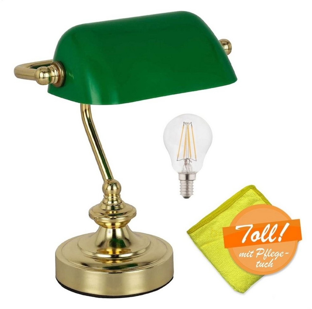 Tischlampe Wohnzimmer LED Tischleuchte Schreibtischlampe Bankerlampe Grün mit. Bild 1