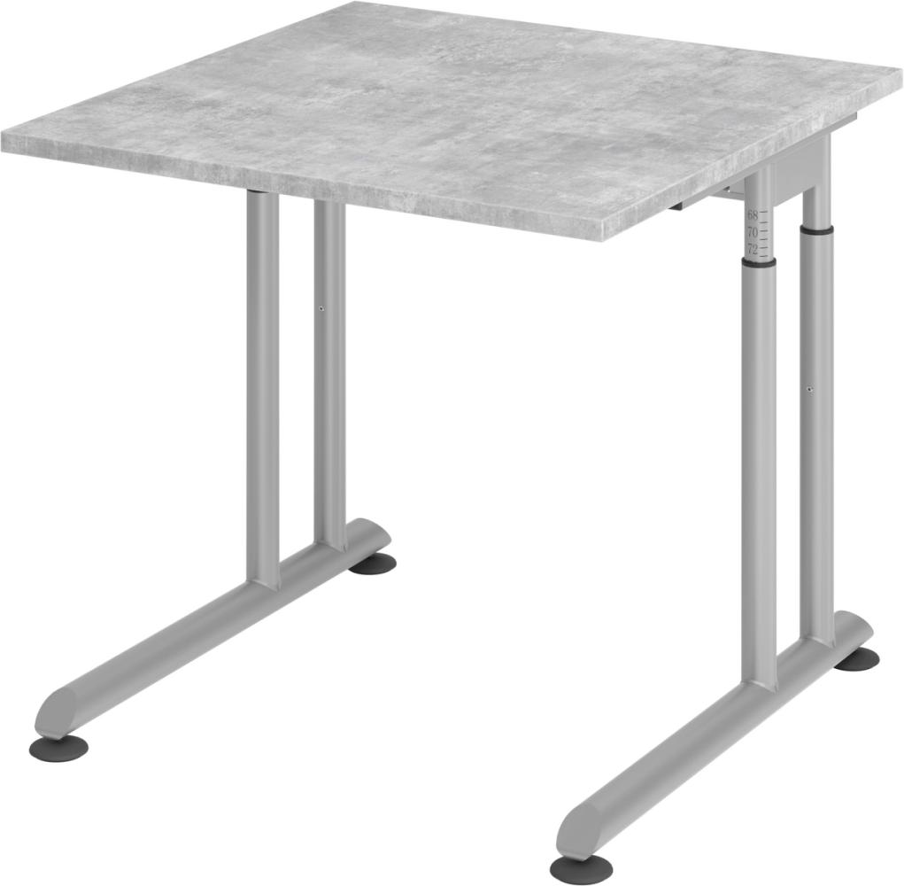 bümö höhenverstellbarer Schreibtisch Z-Serie 80x80 cm in Beton, Gestell in Silber - PC Tisch klein für's Büro manuell höhenverstellbar, Computertisch verstellbar, ZS-08-M-S Bild 1