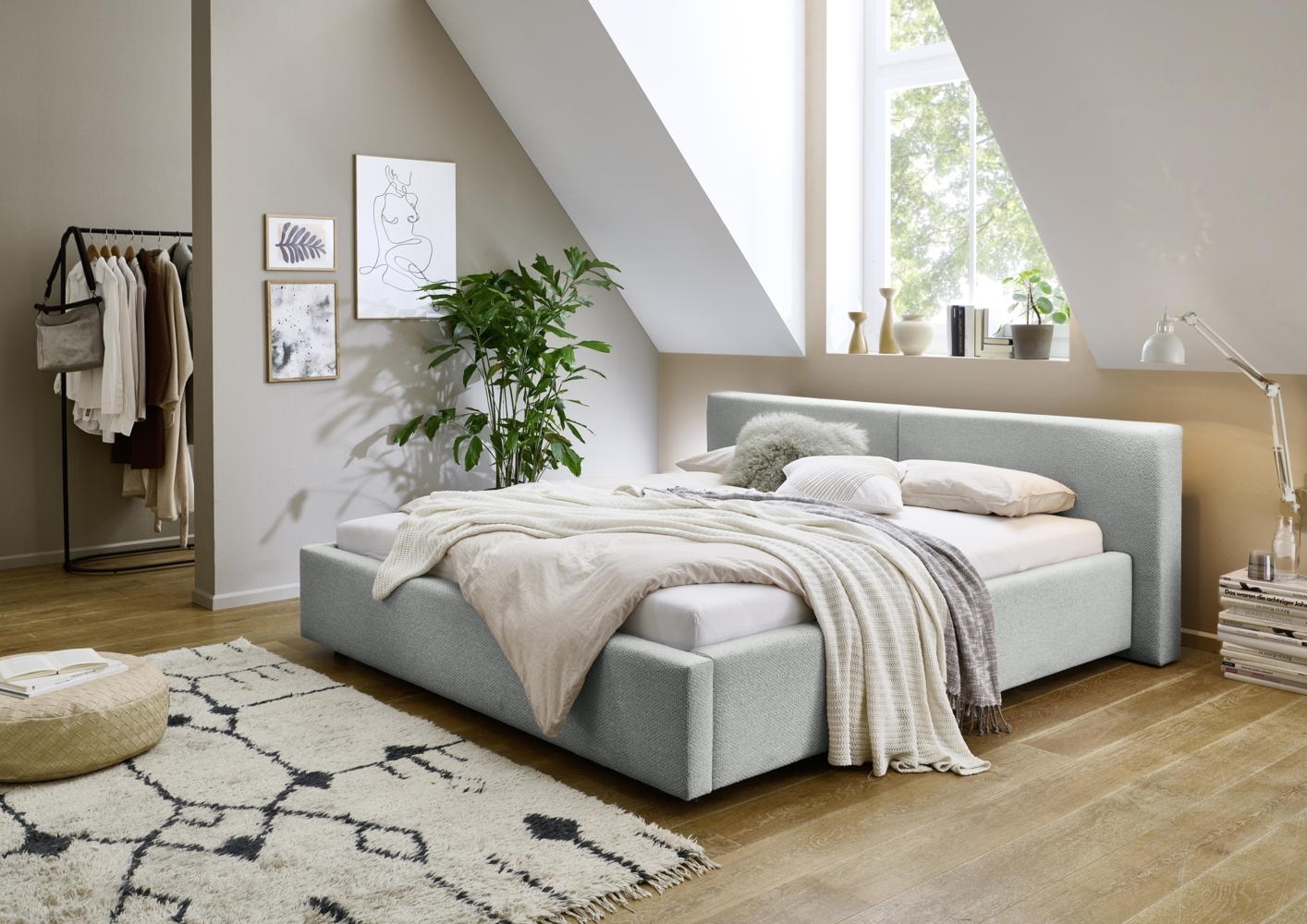 Polsterbett >Cube mit BK< Liegefläche 180x200cm, ash, Stellmaß: 220x82x227cm (BxHxT) Bild 1