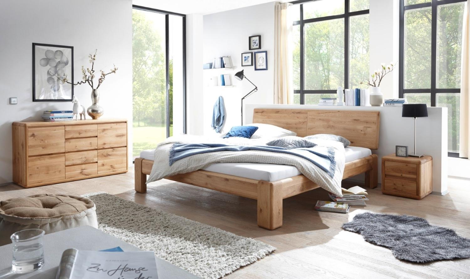 Doppelbett 200x200 mit Bettkasten Lattenrost Wildeiche mit Holzkopfteil Verona Bild 1