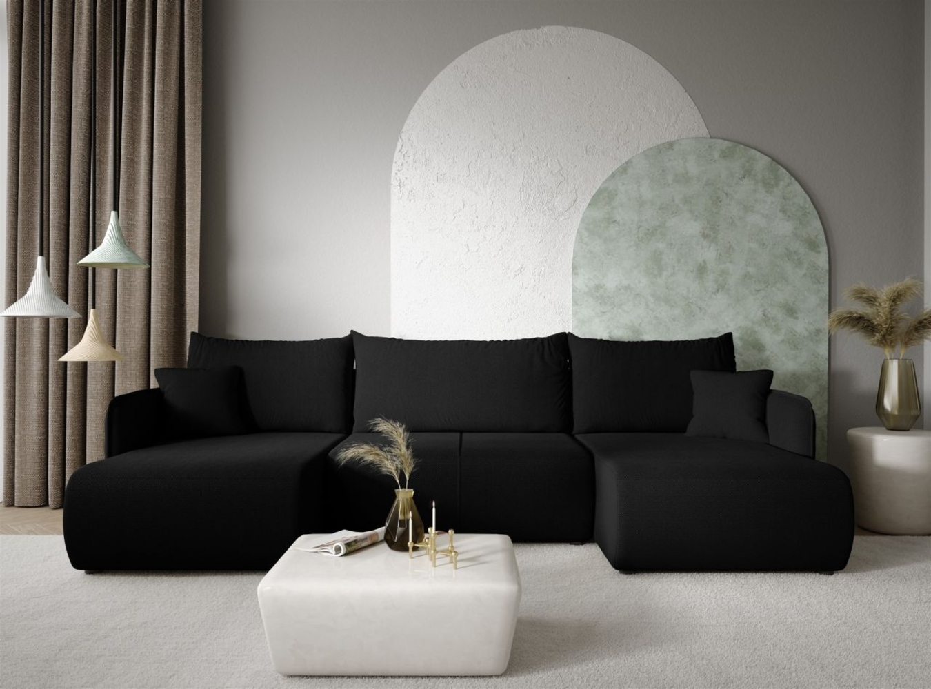 Wohnlandschaft Sofa mit Schlaffunktion CALGARY Stoff Curio Schwarz Bild 1