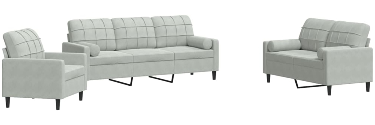 vidaXL 3-tlg. Sofagarnitur mit Kissen und Nackenrollen Hellgrau Samt 3278371 Bild 1