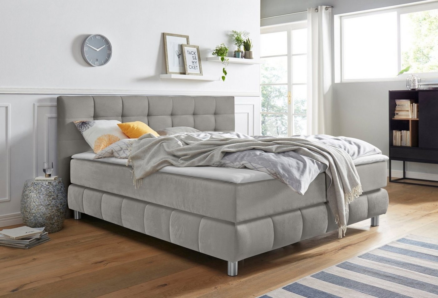 andas Boxspringbett Salo XXL, in Samtoptik oder Struktur, 6 Breiten in Überlänge 220cm, 4 Härtegrade Bild 1