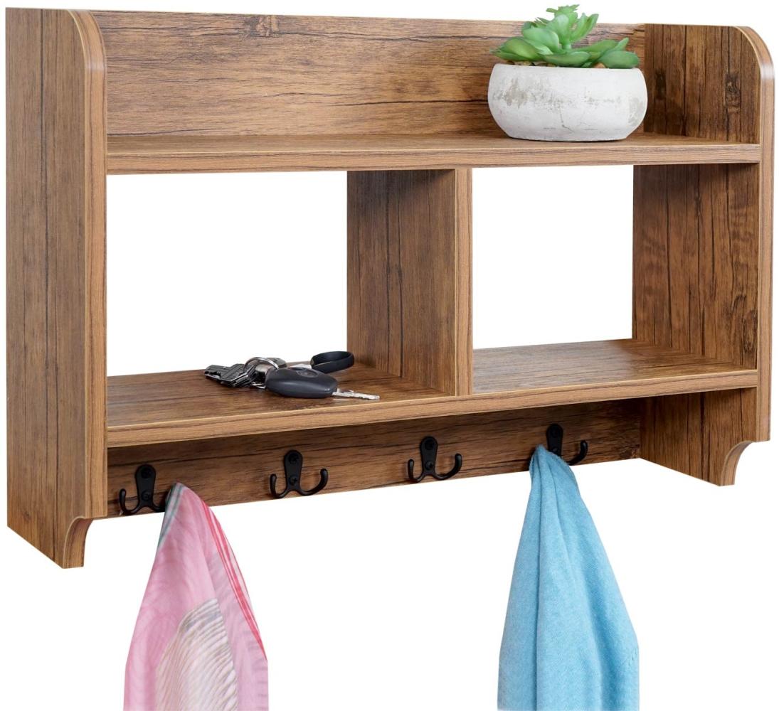 Wandgarderobe HWC-C68, Garderobe Regal, 4 Haken 2 Regalfächer, 41x60x19cm 3D-Struktur ~ Wildeiche-Optik Bild 1