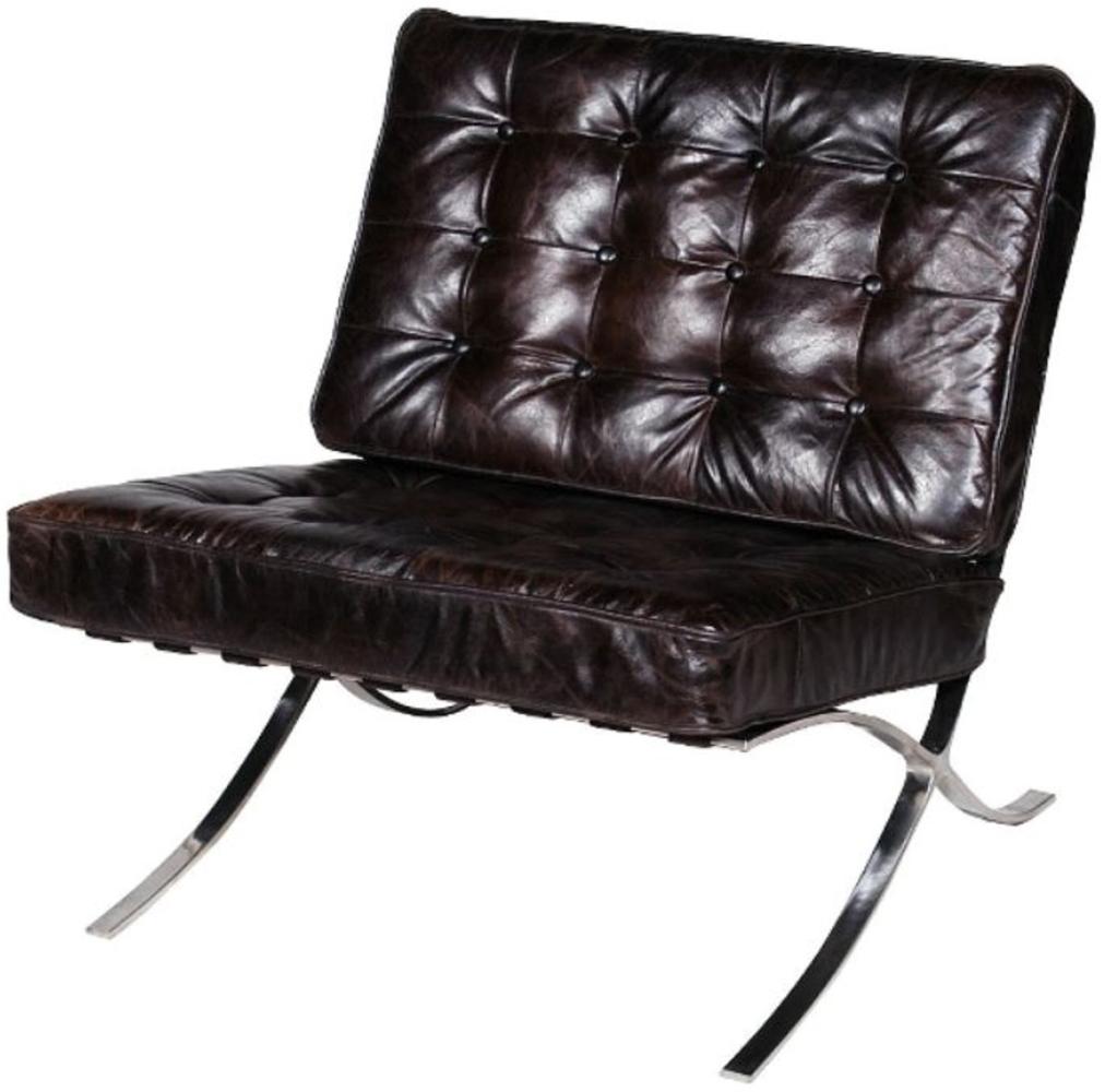 Casa Padrino Luxus Chesterfield Sessel Schwarz / Silber 78 x 83 x H. 82 cm - Echtleder Wohnzimmermöbel Bild 1