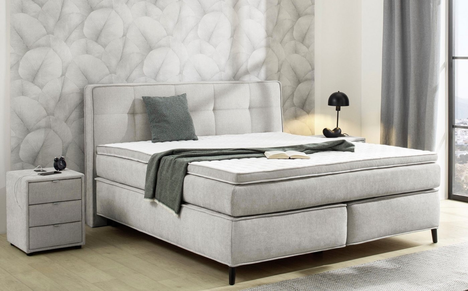 Jockenhöfer 'Capello Max' Boxspringbett, 180x200 cm, Flachgewebe Greige Bild 1