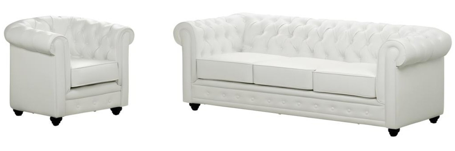 Vente-unique - Sofa 3-Sitzer und Sessel - Kunstleder - Weiß - CHESTERFIELD Bild 1