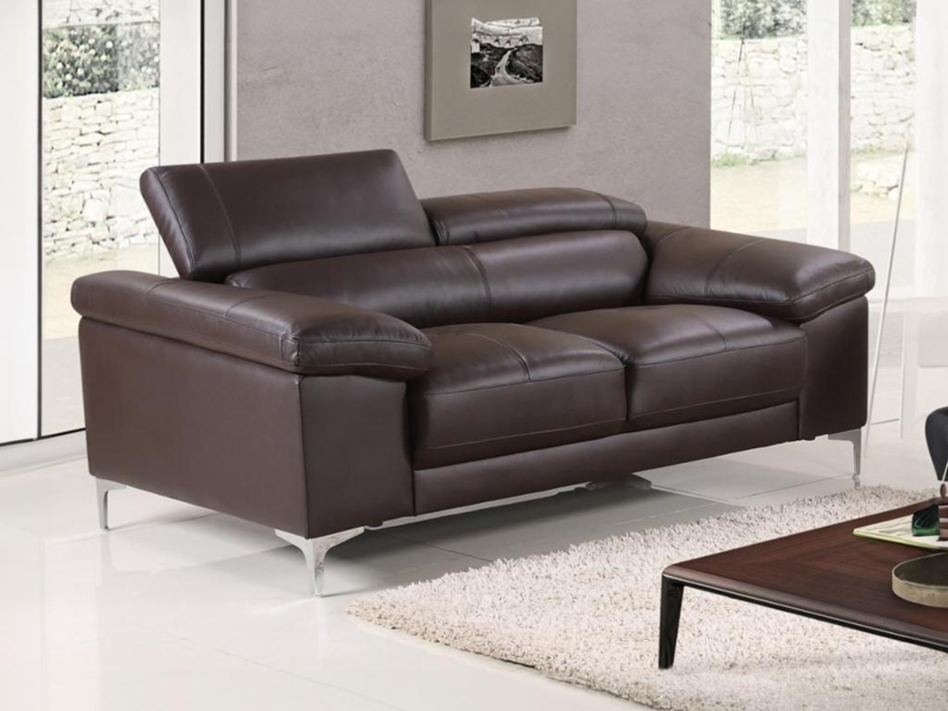 Vente-unique - Ledersofa 3-Sitzer - Braun - SOLANGE Bild 1