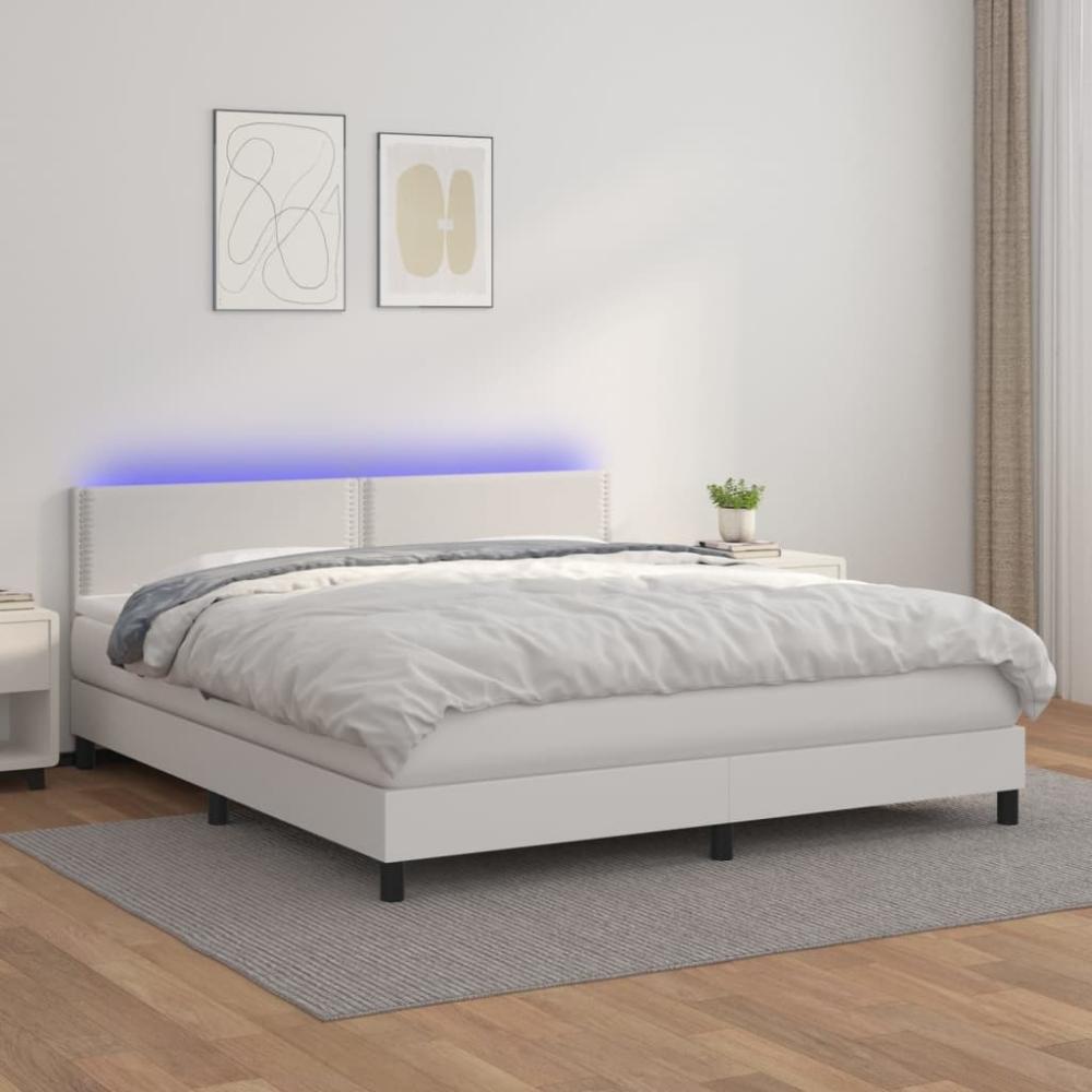 vidaXL Boxspringbett mit Matratze & LED Weiß 160x200 cm Kunstleder 3134172 Bild 1