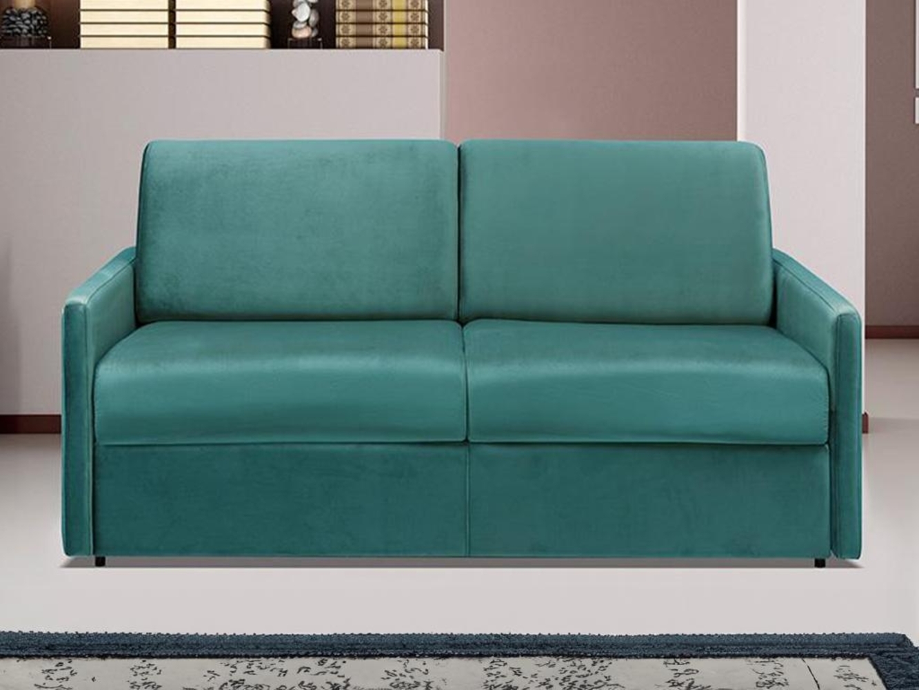 Vente-unique - Schlafsofa 3-Sitzer - Liegefläche mit Lattenrost mit breiten Latten: 140 cm - Matratze: 14 cm - Samt - Grün - CALIFE Bild 1