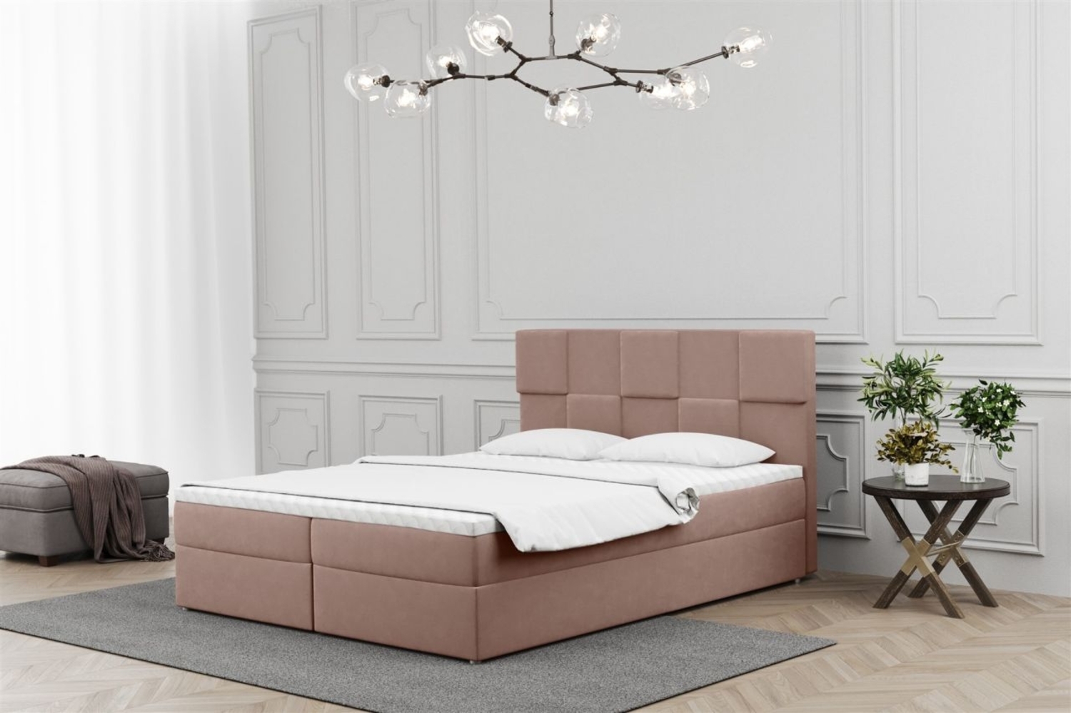 Boxspringbett Schlafzimmerbett JOLIE 160x220cm in Stoff Matt Velvet Rose Bild 1