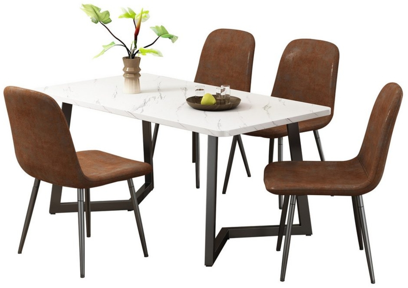 JOIVI Esstisch Essgruppe, (5-tlg),Esstisch mit Esszimmerstühle (Beine aus Metall, mit Rückenlehne, 1 Esstisch mit 4 Stühle), in modernem Design mit Rückenlehne Bild 1