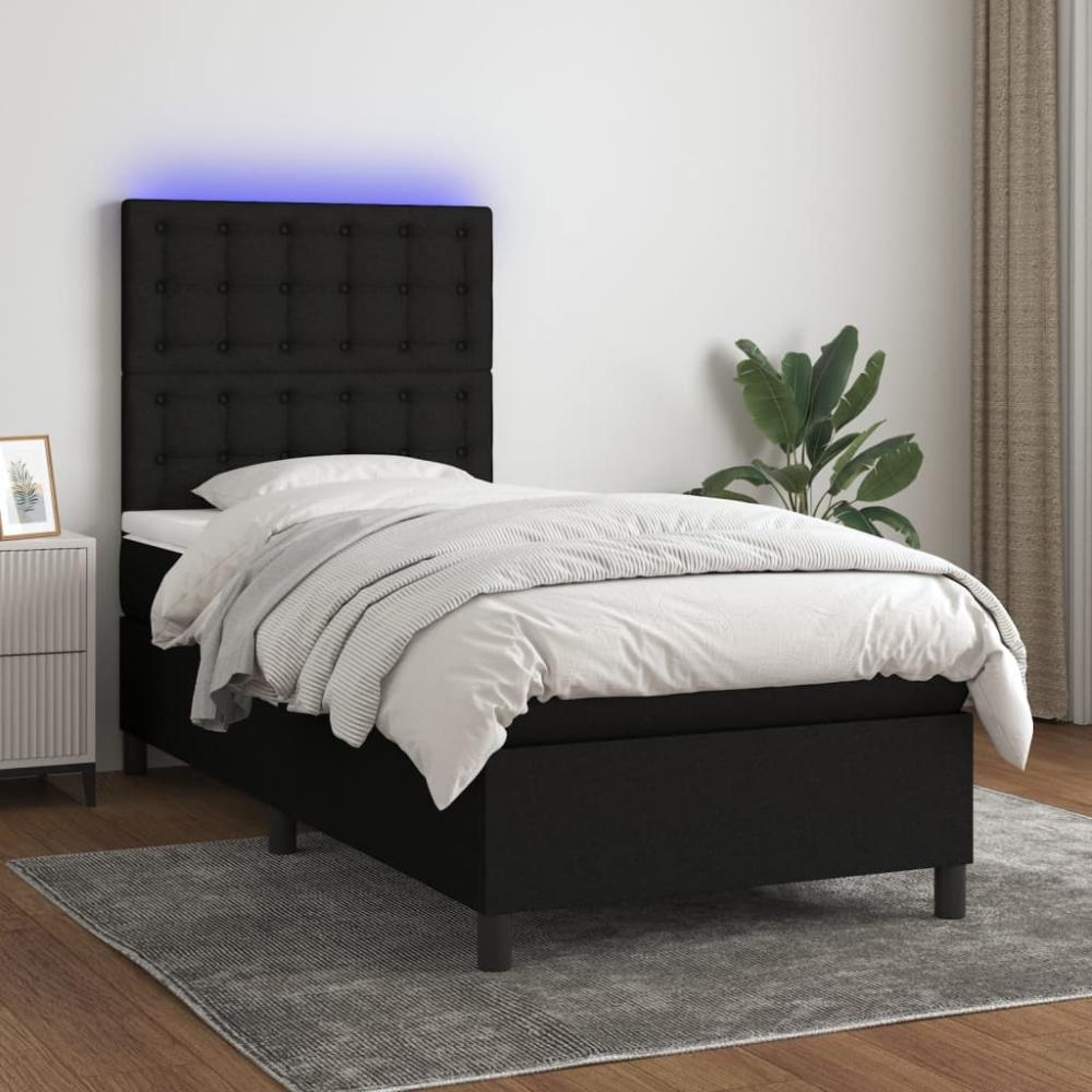 vidaXL Boxspringbett mit Matratze & LED Schwarz 90x200 cm Stoff, Härtegrad: H2 [3135167] Bild 1