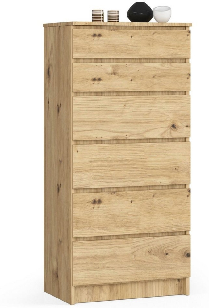 Home Collective Kommode 60 cm breit Holz Highboard Sideboard für Flur Schlafzimmer Wohnzimmer (Kommode Schlafzimmer Kommode mit Schubladen Holz Schrank), Kinderzimmer Organizer, 130 cm hoch mit 6 Schubladen Artisan Eiche Bild 1