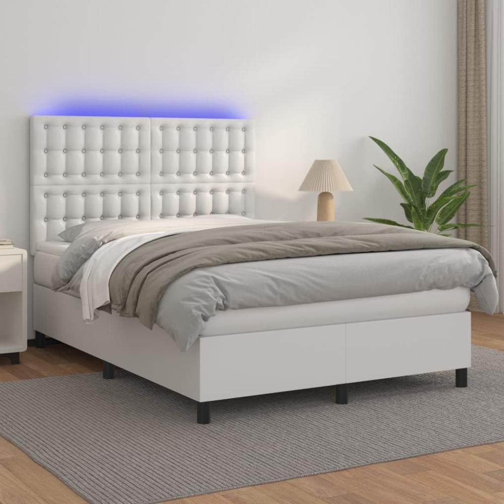 vidaXL Boxspringbett mit Matratze & LED Weiß 140x190 cm Kunstleder 3135940 Bild 1