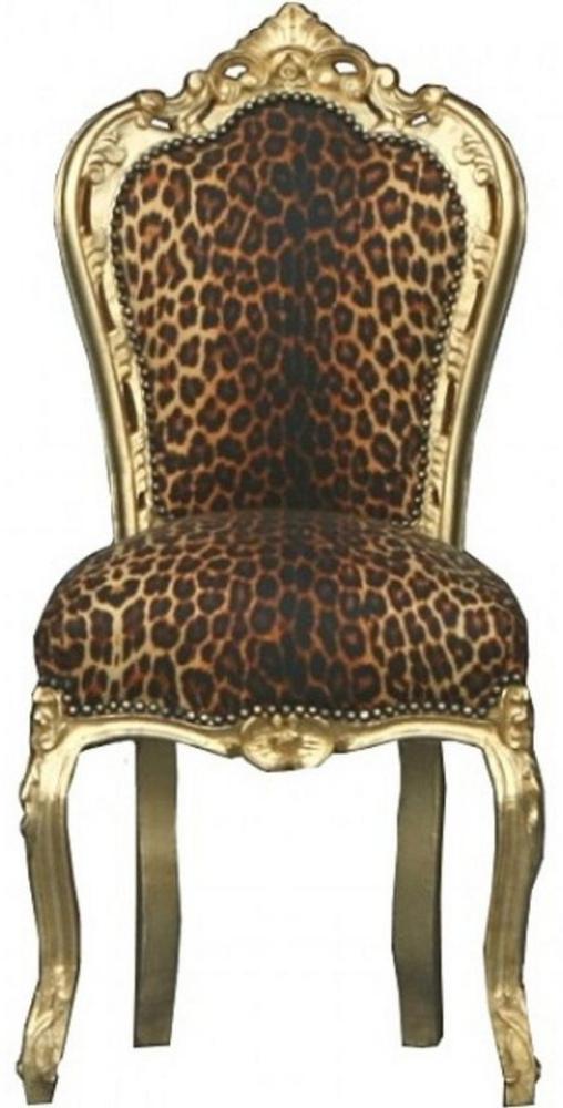 Casa Padrino Esszimmerstuhl Barock Esszimmer Stuhl Leopard / Gold - Möbel Bild 1