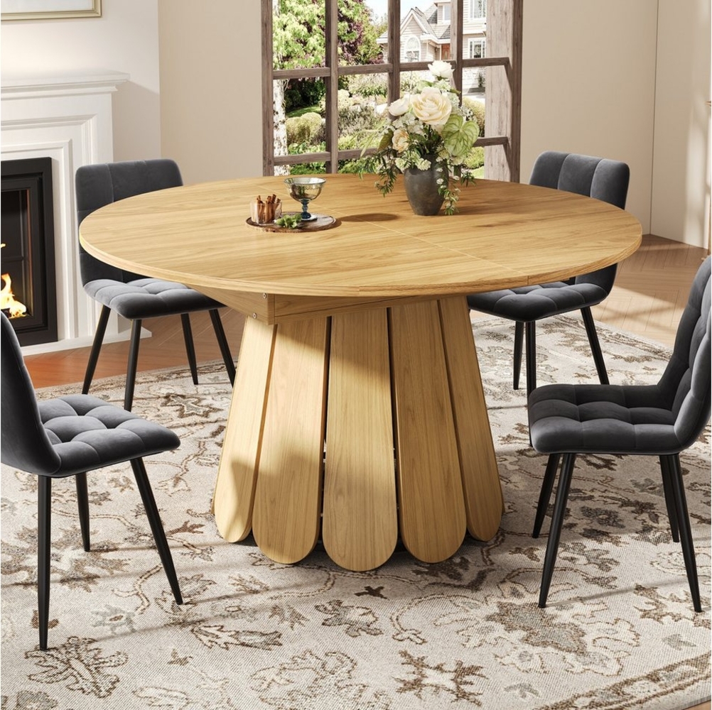 Flieks Esstisch runder/ovaler Küchentisch mit ausziehbarer Tischplatten (L118-158/T118/H76 cm, 1-St, 1 Tisch), erweiterbarer Esszimmertisch Holzoptik, blütenblattförmige Beine Bild 1