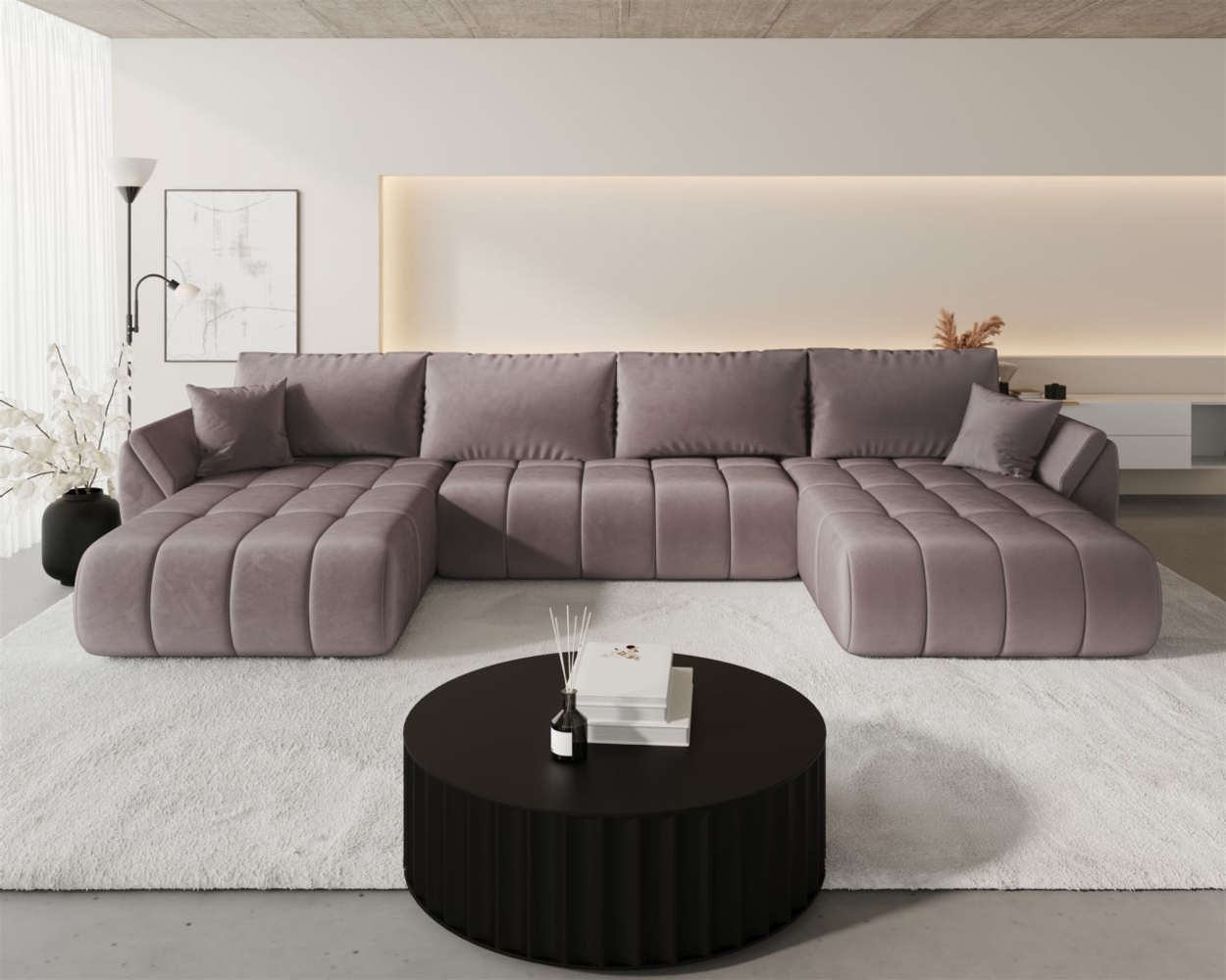 Wohnlandschaft Sofa mit Schlaffunktion MISATO Stoff Monolith Flieder Bild 1
