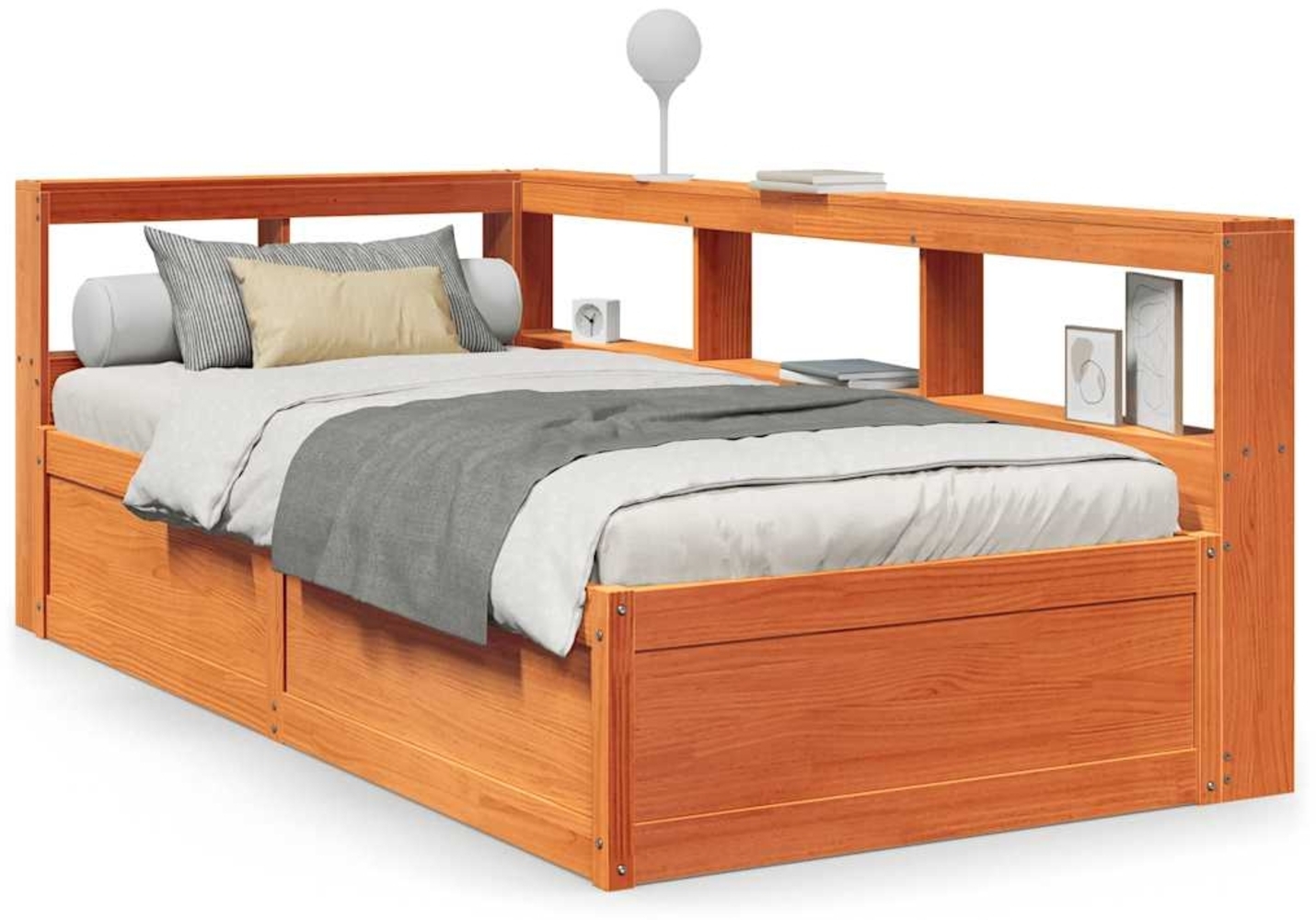 vidaXL Massivholzbett mit Regal ohne Matratze Wachsbraun 75x190 cm 3324486 Bild 1