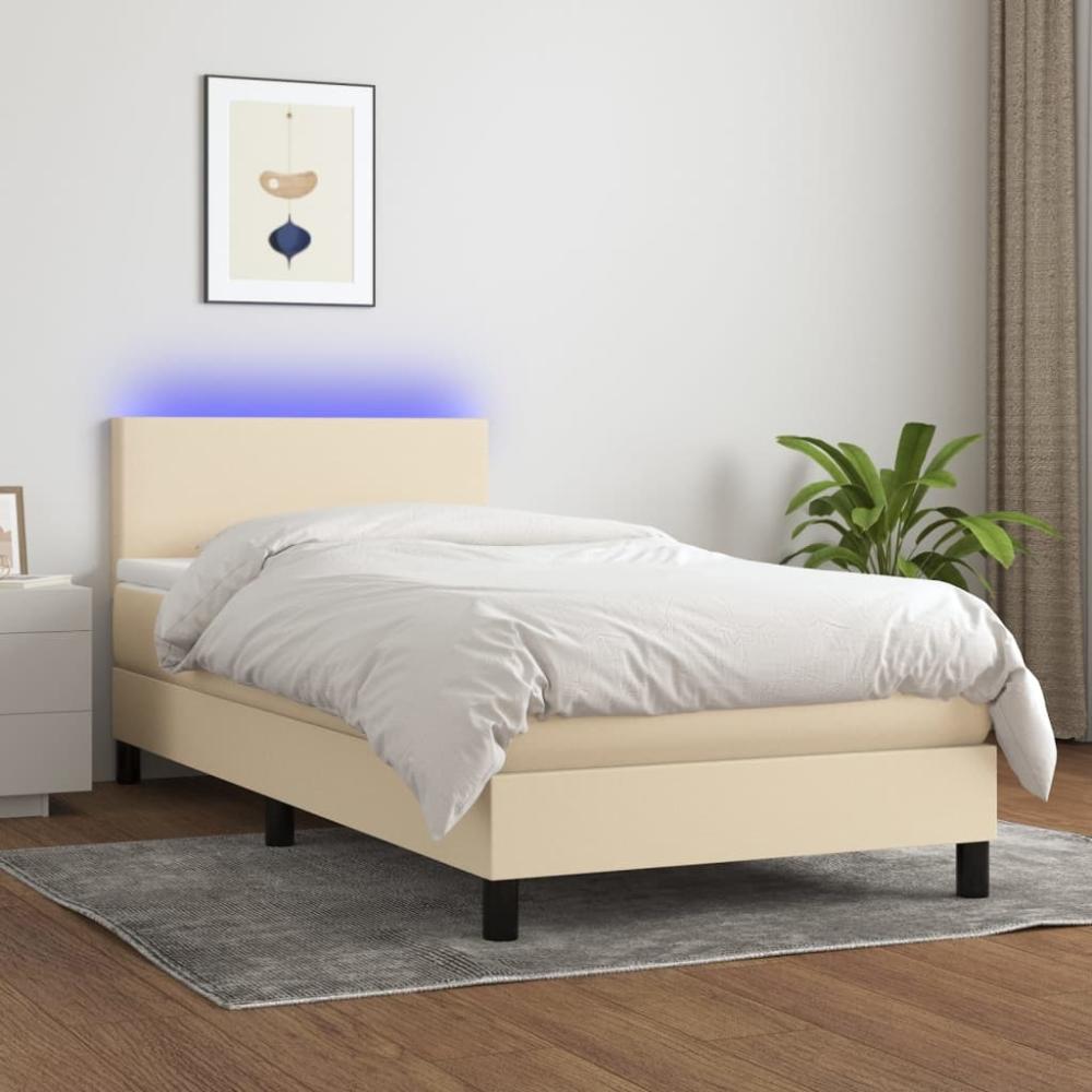 Boxspringbett mit Matratze & LED Stoff Creme 80x200 cm, Härtegrad: H2 [3132954] Bild 1