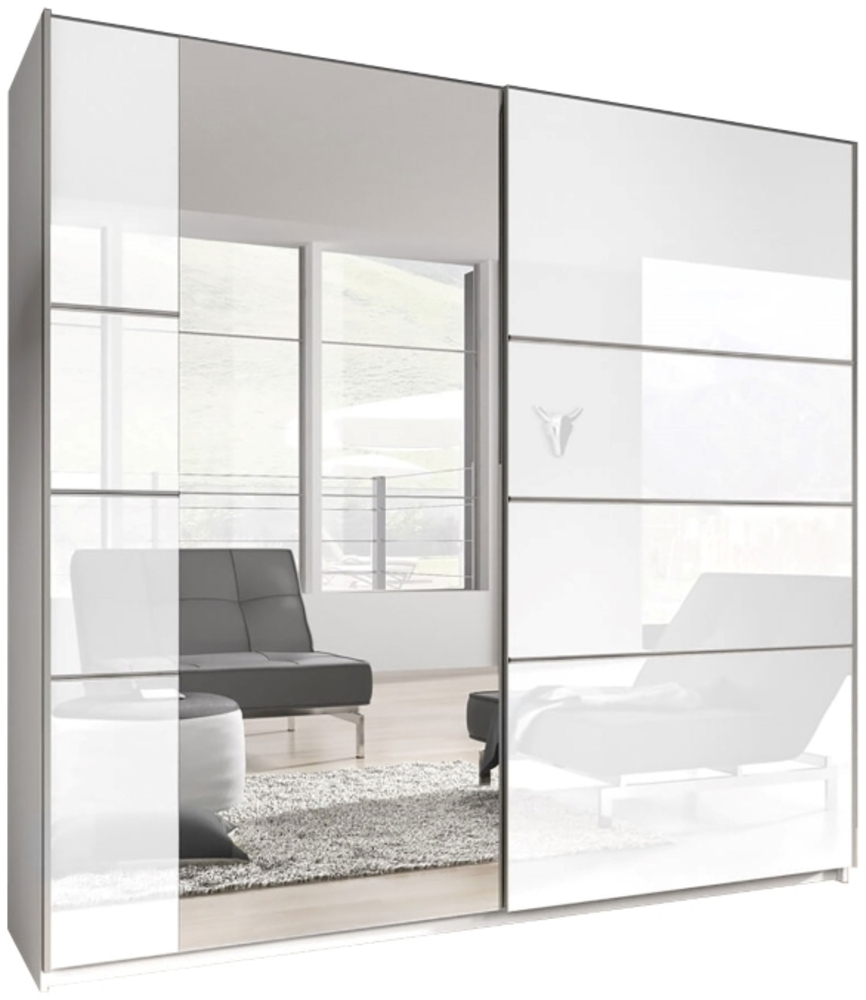 Schwebetürenschrank Beta Kleiderschrank 221x61x210cm weiß Hochglanz Spiegel Bild 1