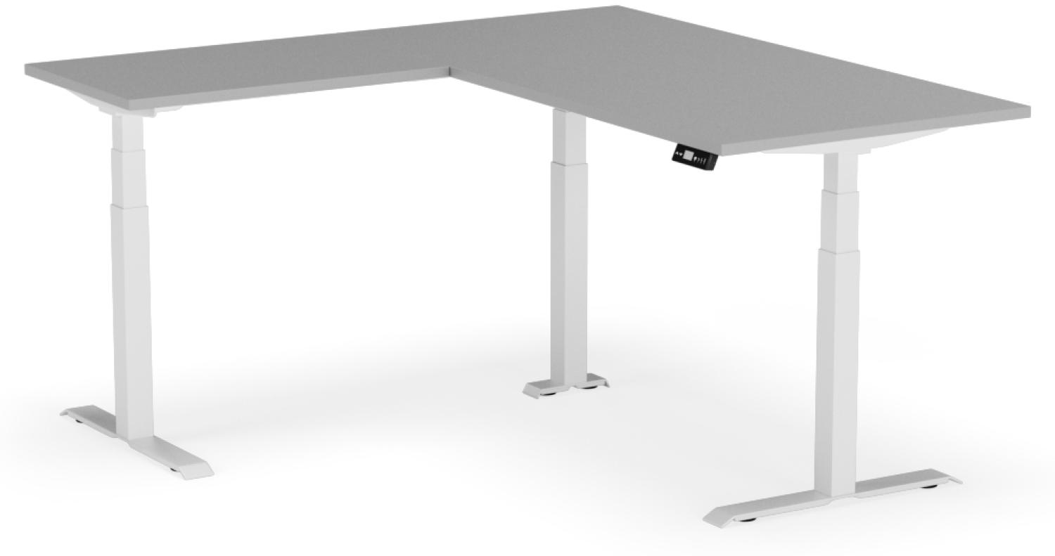 elektrisch höhenverstellbarer Schreibtisch L-SHAPE 180 x 170 x 60 - 90 cm - Gestell Weiss, Platte Grau Bild 1