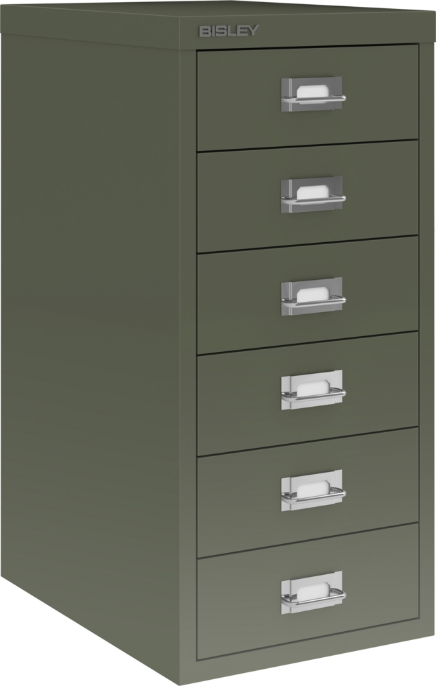 Bisley Multidrawer Schubladenschrank aus Metall mit 6 Schubladen DIN A4 ohne Sockel - Farbe: Olivgrün, L296-623 Bild 1