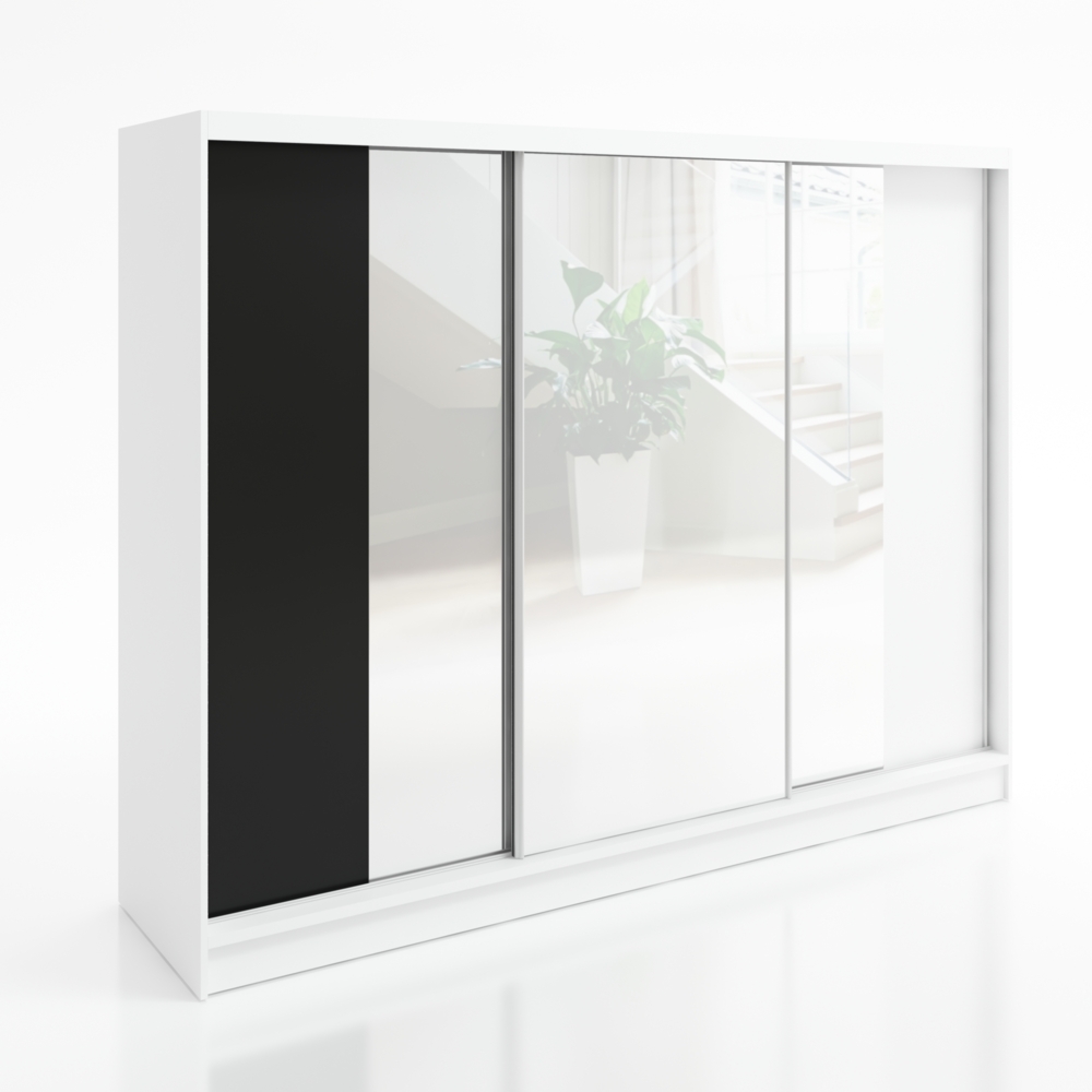 Schwebetrenschrank VIDA 2-trig Schrank 200 cm (mit Spiegel) Farbe: Wei , schwarz Bild 1