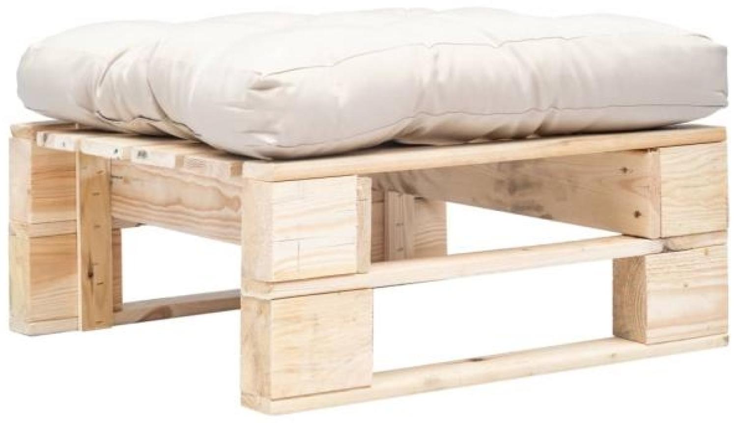 vidaXL Hocker Garten Palettenhocker mit Sandfarbigem Kissen Holz Natur Bild 1