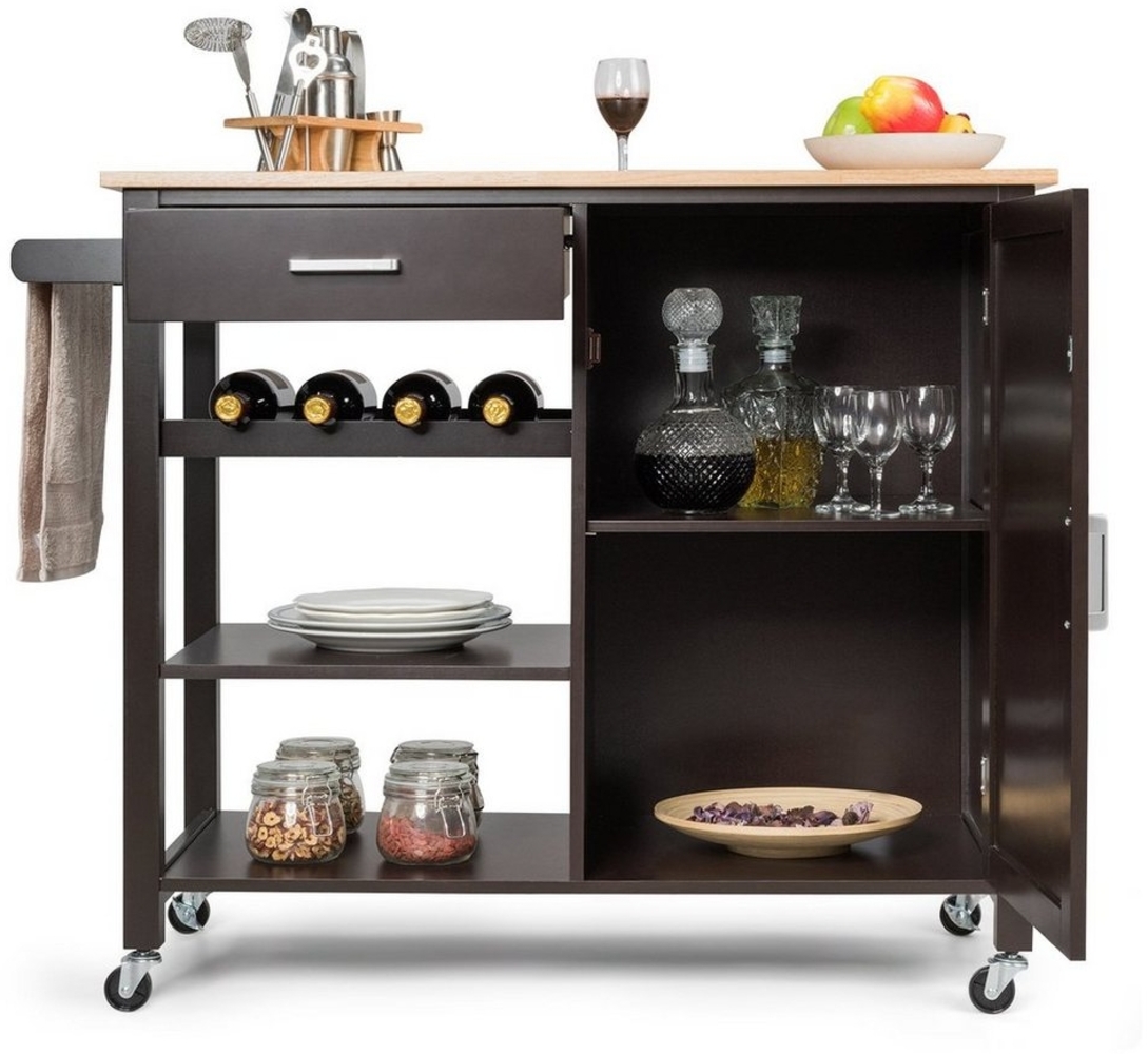COSTWAY Küchenwagen, Weinregal, auf Rollen, mit Schublade, 48x100x90cm Bild 1