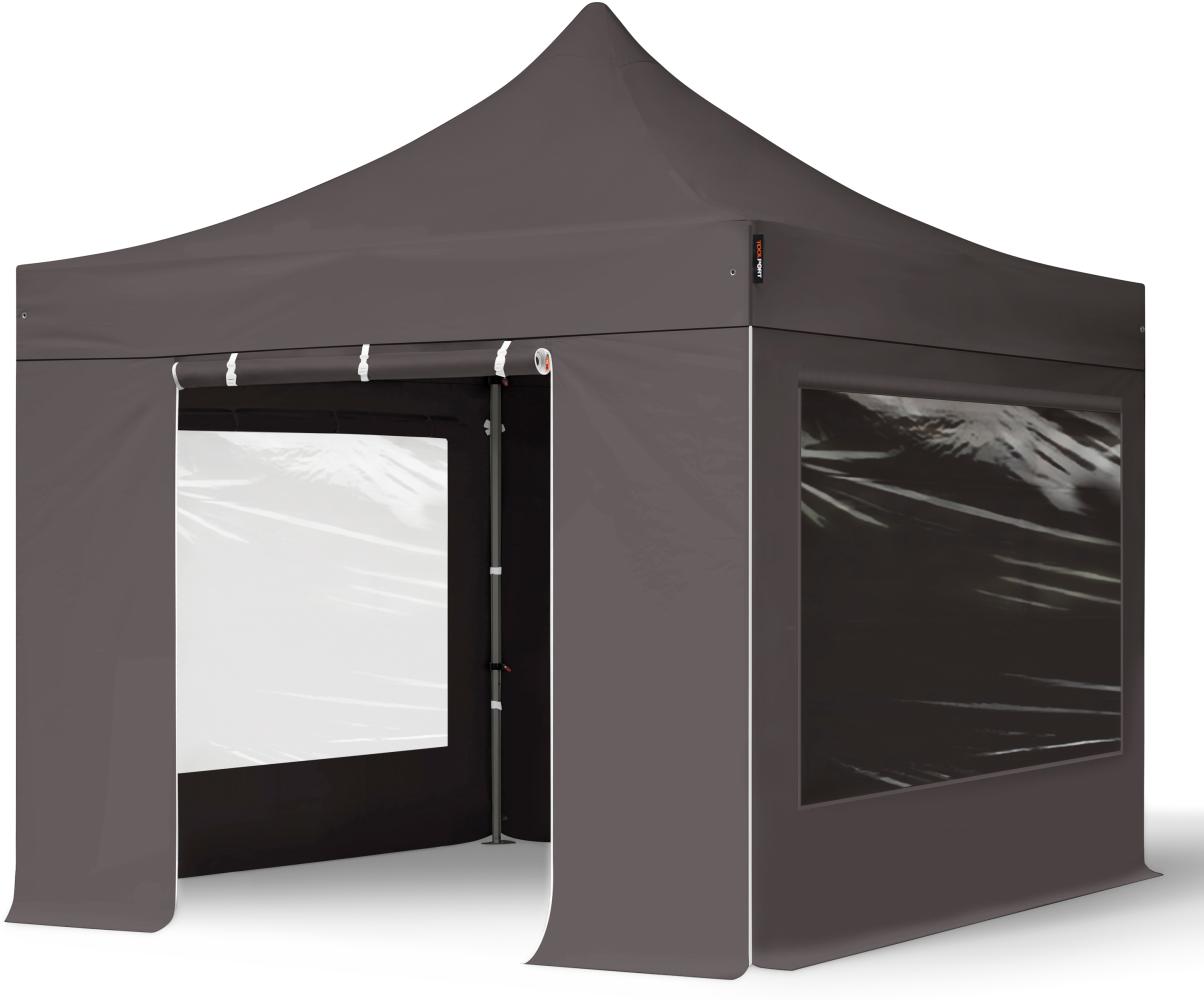 3x3 m Faltpavillon, PREMIUM Stahl 40mm, Seitenteile mit Panoramafenstern, dunkelgrau Bild 1