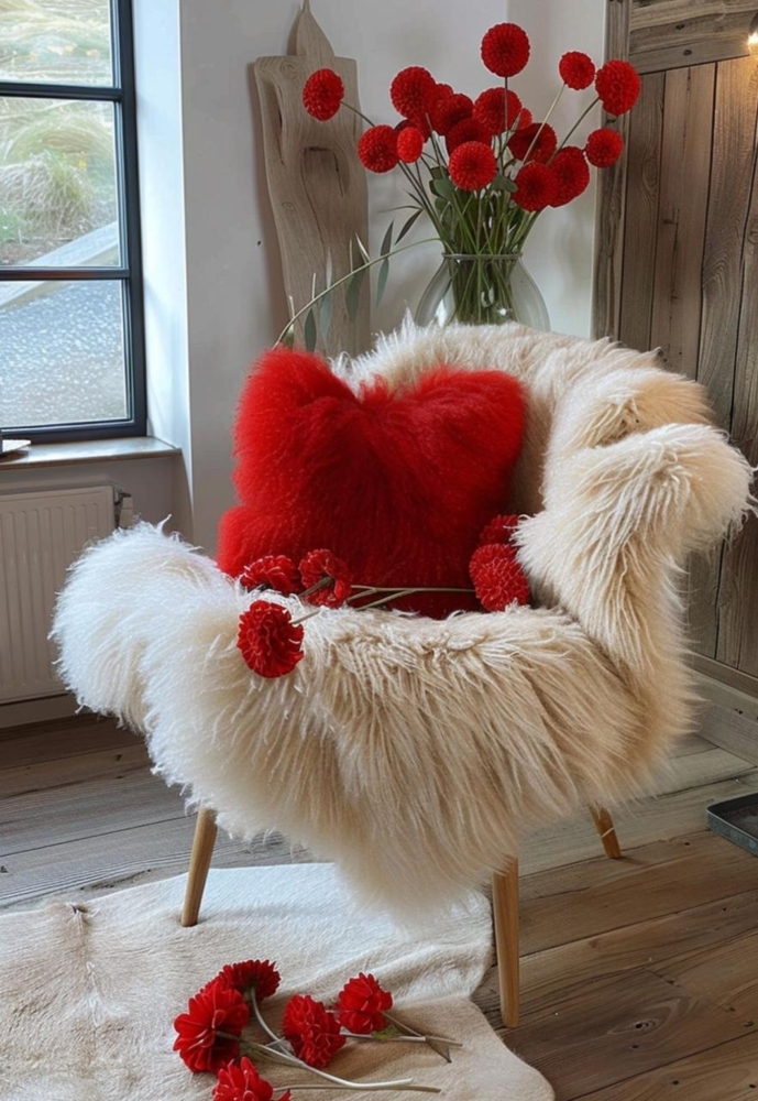 Lammfellkissen Merino Rot mit Inlett Bild 1