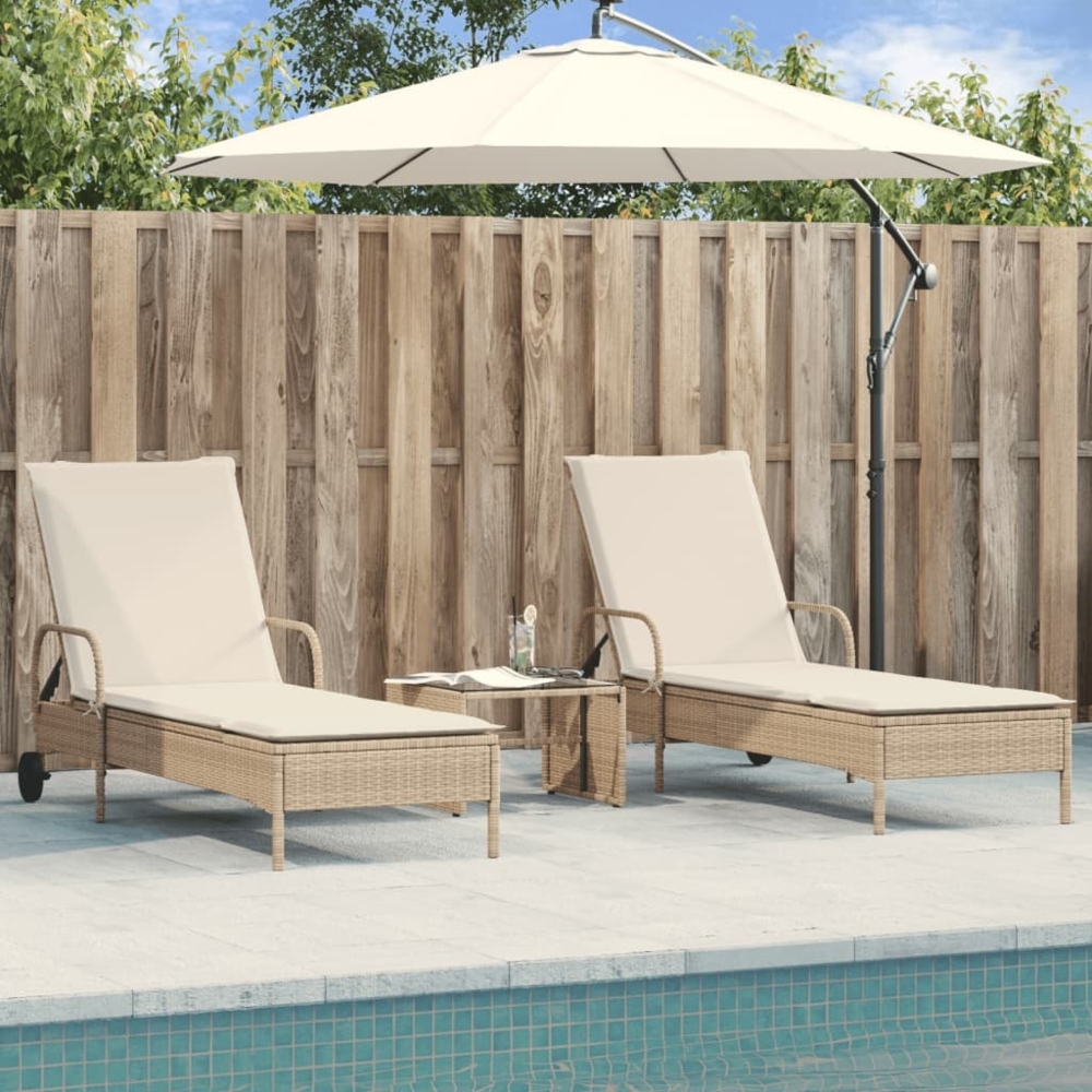 vidaXL Sonnenliegen mit Auflagen 2 Stk. Beige Poly Rattan 3261438 Bild 1