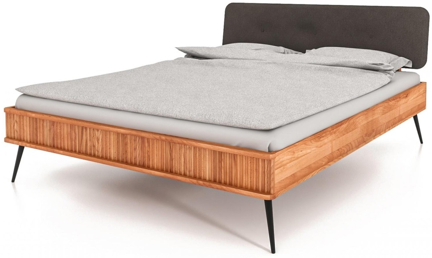 Bett Tula 2 aus Kernbuche massiv 160x200 cm mit Polsterkopfteil und Metallbeinen Bild 1