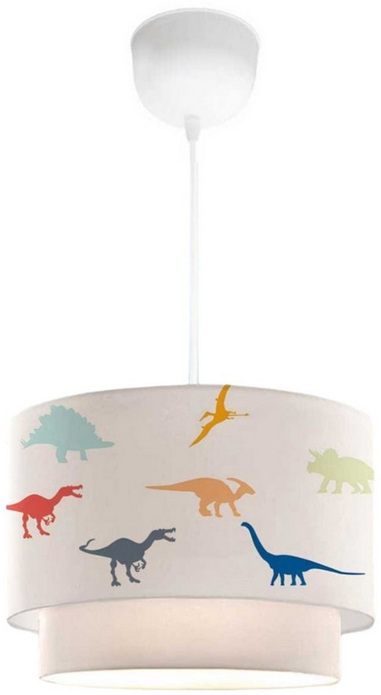 Kinder-Hängeleuchte Lurgan mit kleinen bunten Dinos-Motiv Weiß [lux. pro] Bild 1