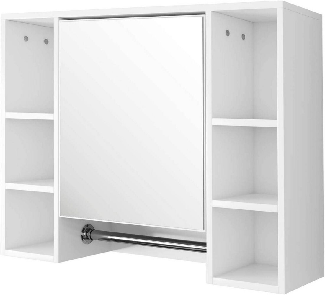 EUGAD Spiegelschrank (1-St) mit 8 Ablagen Wandschrank mit Tür 80x20x60cm Weiß Bild 1