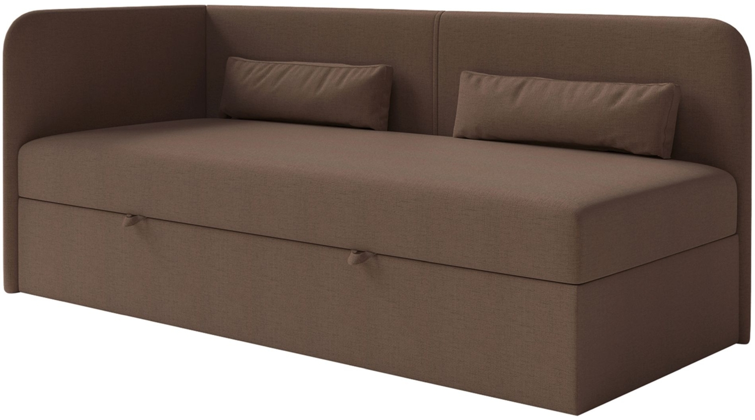 Selsey 'Calmmo' Jugendbett 90x200 mit Bettkasten, Chenille-Bezug, Kopfteil links, Dunkelbraun Bild 1