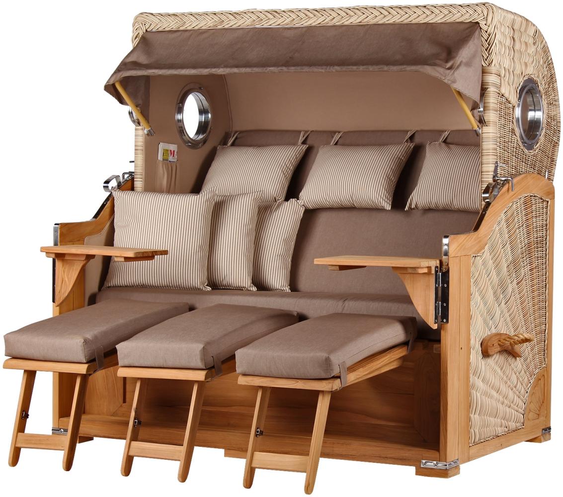 Strandkorb Komplettset - bene living - Königssee 3-Sitzer Teak - PE shell - Modell 534 - inkl. Liftersystem Bild 1