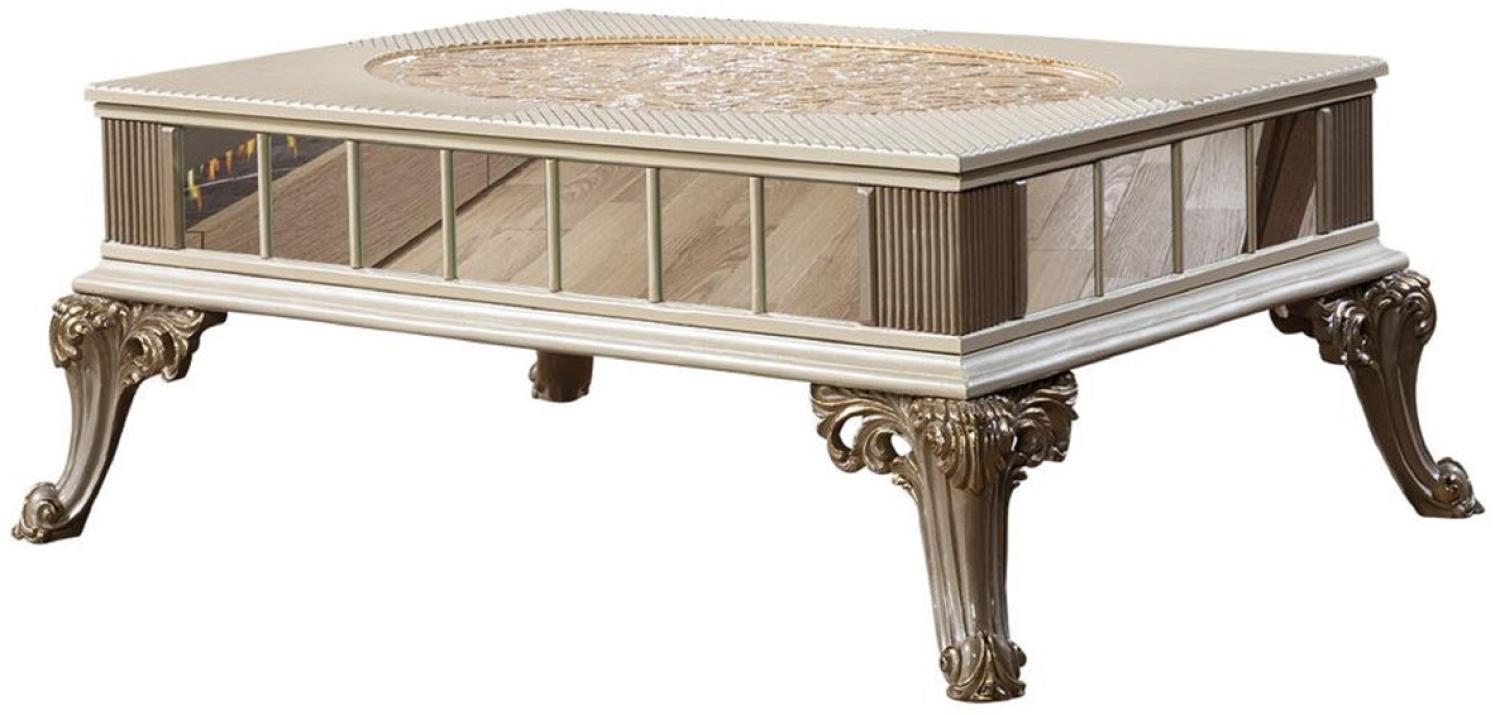 Casa Padrino Luxus Barock Couchtisch Creme / Weiß / Grau / Gold - Verspiegelter Barockstil Wohnzimmertisch - Luxus Möbel im Barockstil - Barockstil Wohnzimmer Möbel - Barock Möbel Bild 1