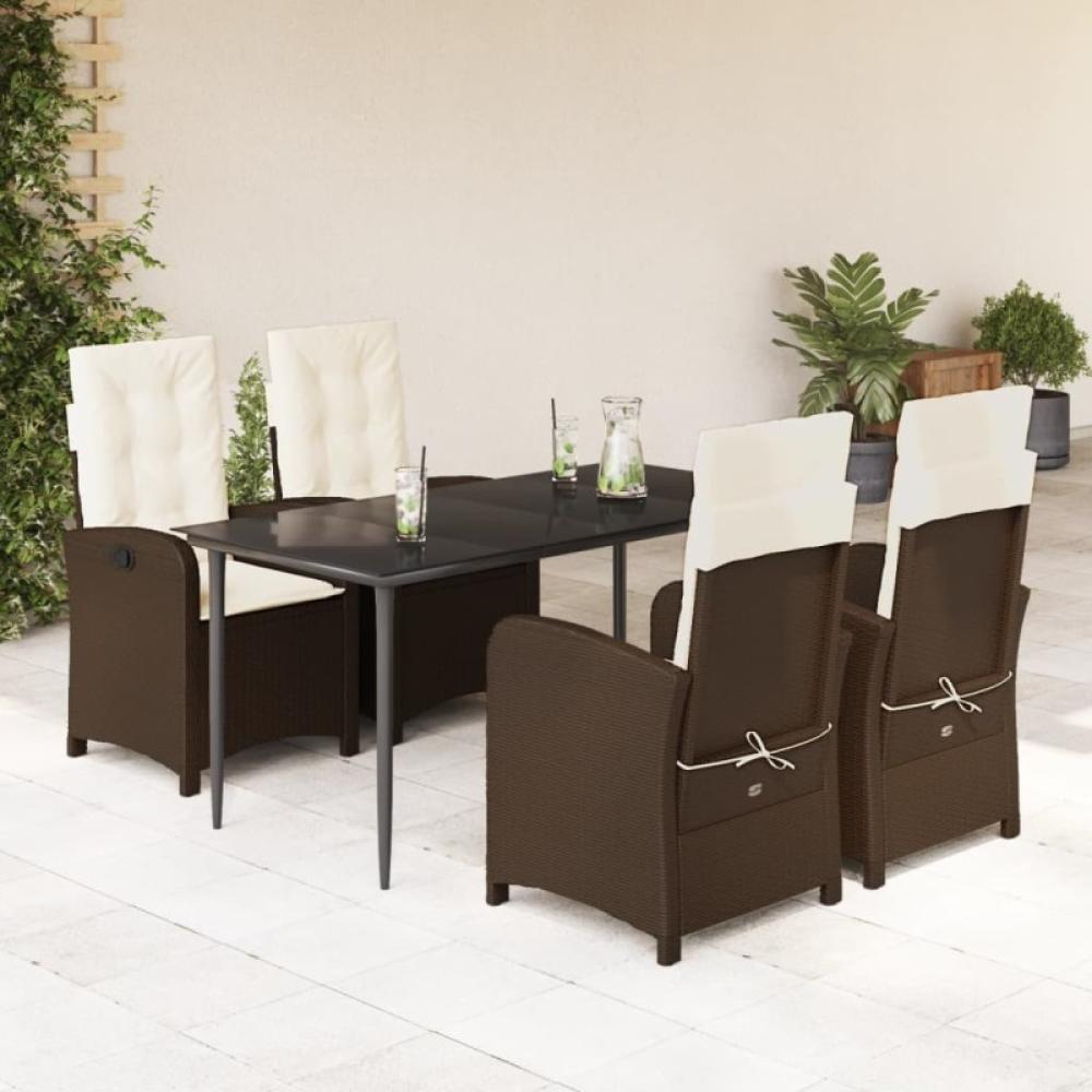 5-tlg. Garten-Essgruppe mit Kissen Braun Poly Rattan Bild 1
