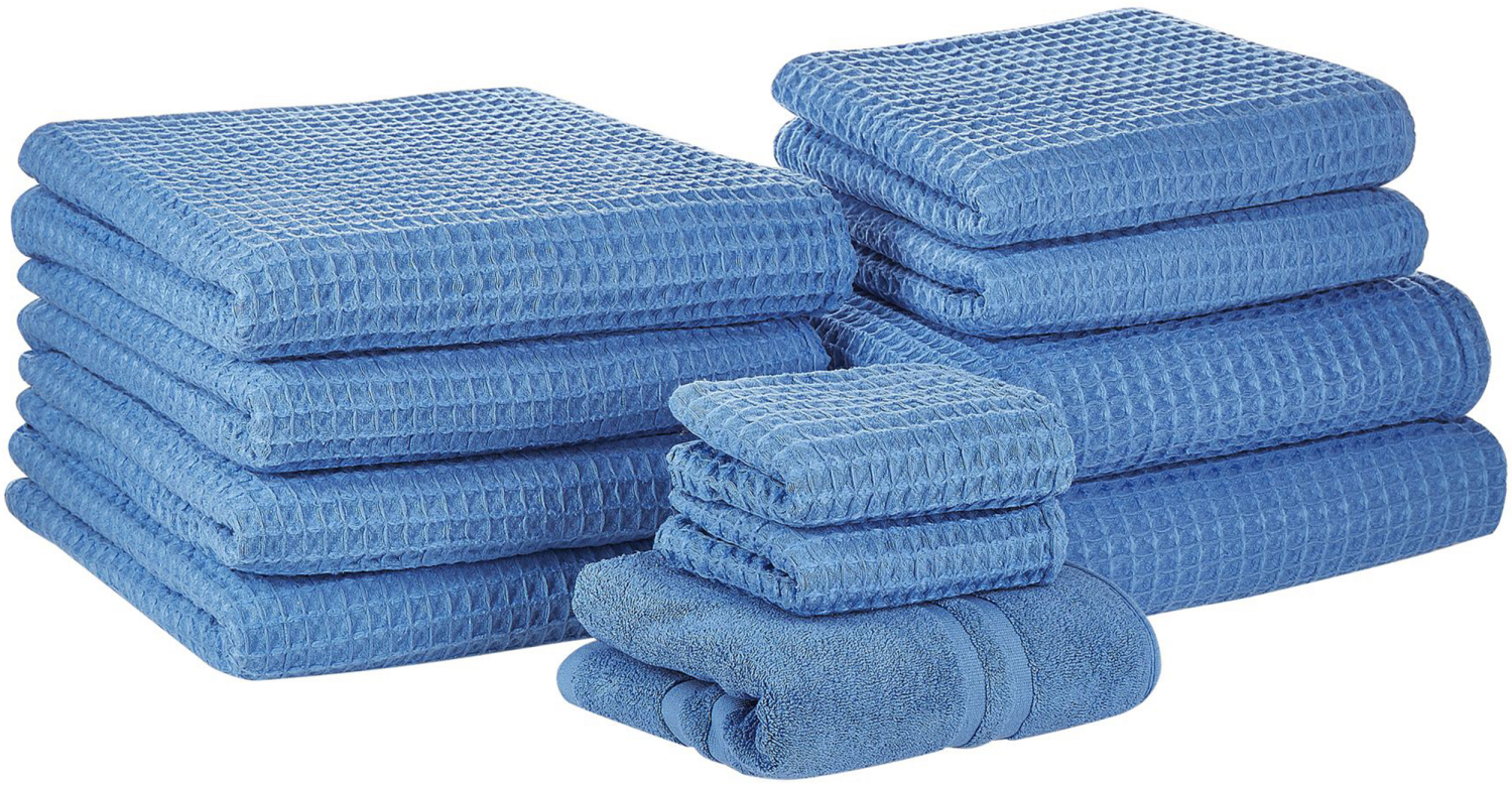 Badehandtuch Set mit Badematte 11-teilig Blau Baumwolle Zero-Twist-Garn Bild 1