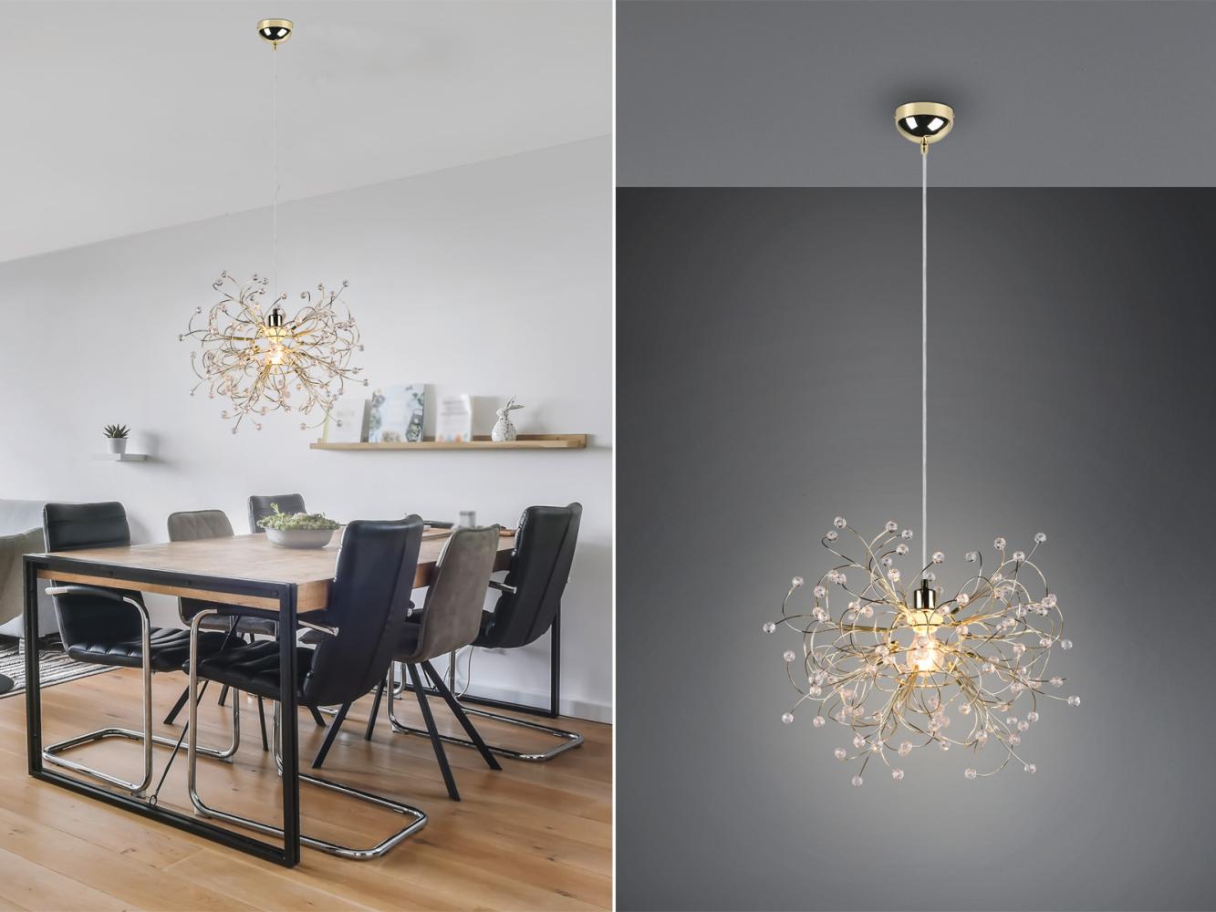 Reality Leuchten LED Pendelleuchte, Dimmfunktion, LED wechselbar, warmweiß, ausgefallene Designer Lampen für über-n Esstisch hängend, Gold Ø 52cm Bild 1