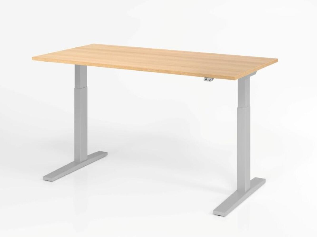 Sitz-Steh-Schreibtisch elektrisch 160x80cm Eiche/Silber Bild 1